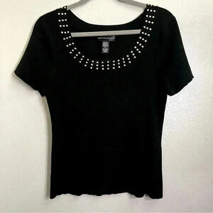 Spenser Jeremy silk ribbed scoop neck gold detail neckline women’s top XL